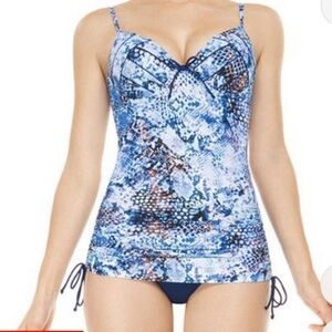 $188 SPANX Blue Python Nile Bra-llelujah Underwire OnePiece Swimsuit Size 6D/DD
